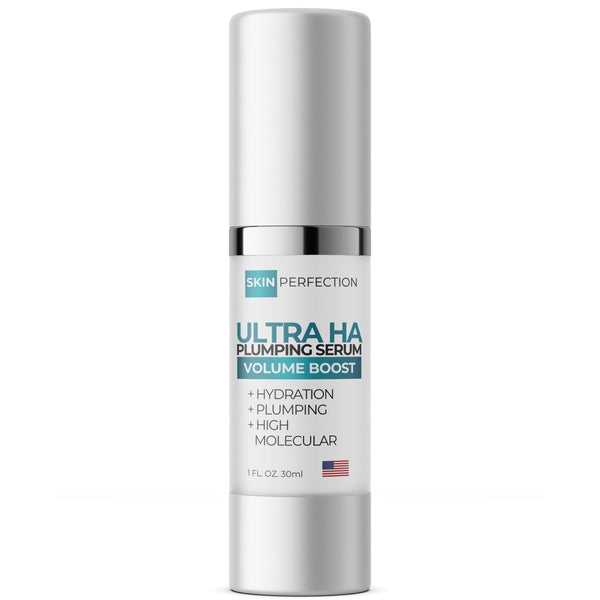 Ultra Hyaluronic Plumping Gel tube and jar labeled Hyaluronic Acid paraben-free made in USA