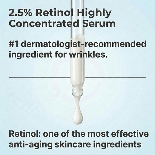 2.5% retinol gel serum is highly concentrated, and is one of the most effective anti-aging skincare ingredients on the market