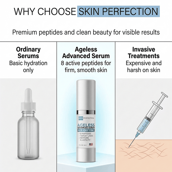 ageless advanced serum contains premium peptides and clean beauty ingredients for visible results