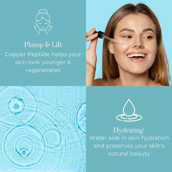 Woman applying Copper Peptide Serum to face for hydration and younger looking skin