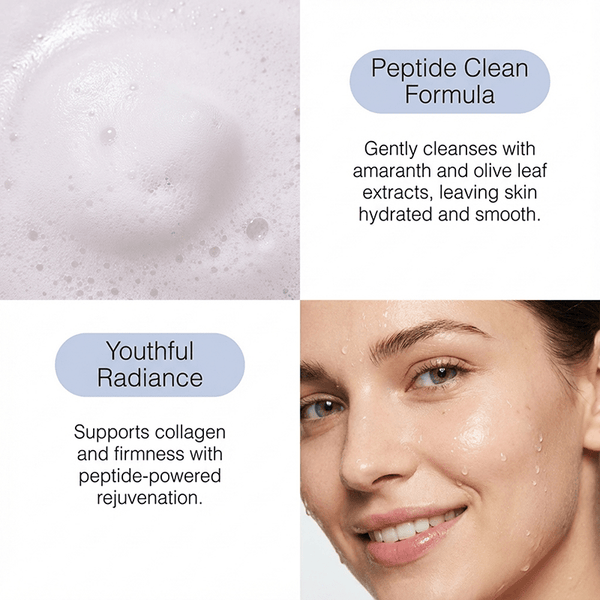 foaming peptide cleanser supports collagen and firmness with peptide-powered rejuvenation