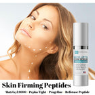 Woman with neck lift and firm serum on a gray background with Skin Perfection Neck Lift & Firm Serum
