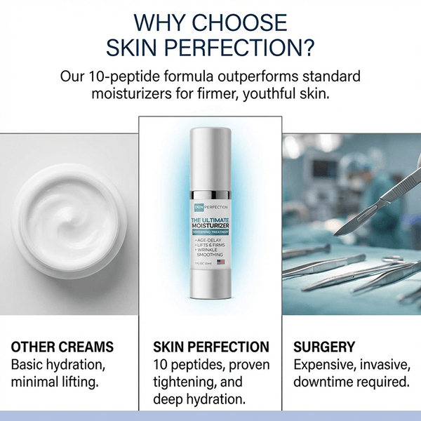 ultimate moisturizer is skin perfection's ten-peptide formula that outperforms standard moisturizers for firmer, youthful-looking skin